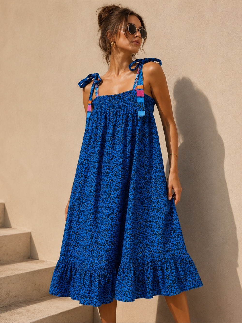 NWT Addison Bay Royal Blue Floral Midi Dress with Tie Straps